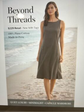 Beyond Threads Pima Cotton Dress womens sz  small Minimalist New grey boho comfy